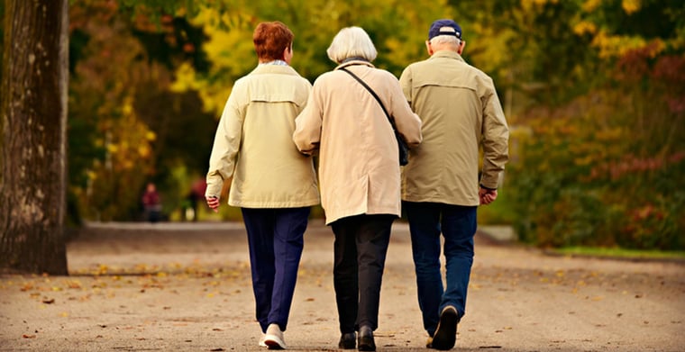Elderly friends walking