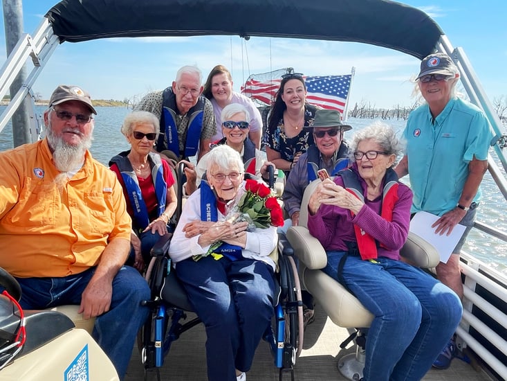 Immanuel residents on a boat through the Live Well. Go Fish. program