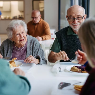Senior couple eating lunch.