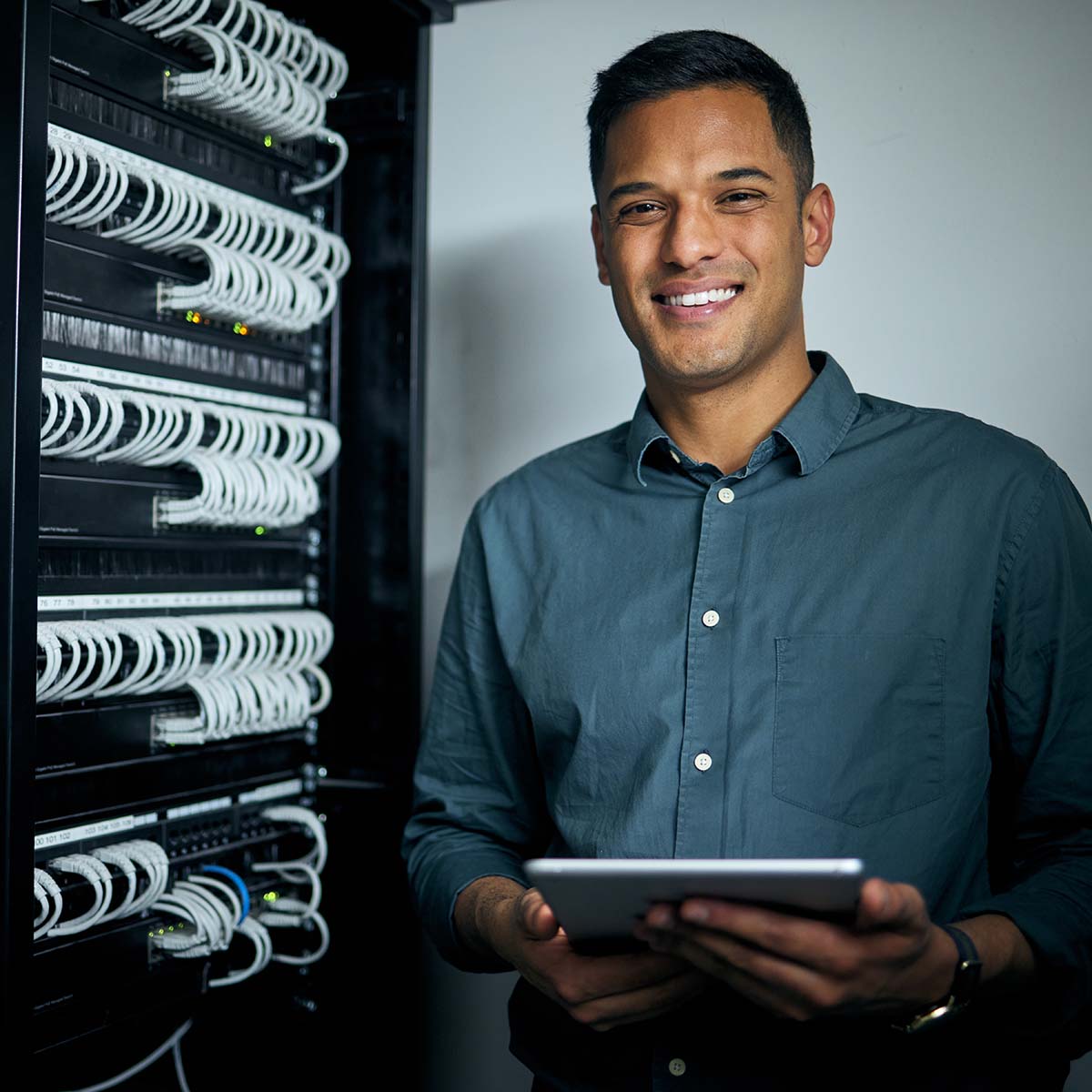IT engineer working on a network server.