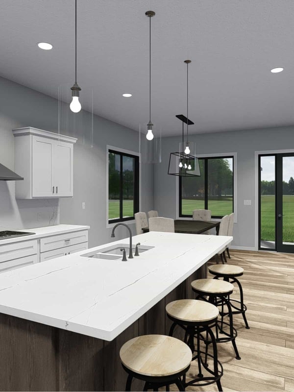 Interior kitchen rendering of a Bloom at Lakeside semi-custom home