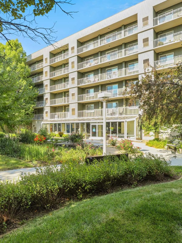 Exterior view of the courtyard landscaping at Immanuel Village