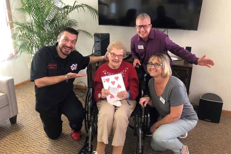 Magician Jonathan May visits Trinity Village in Papillion, Nebraska.