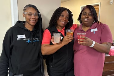Immanuel Courtyard team members celebrated New Year's Eve with mocktails.