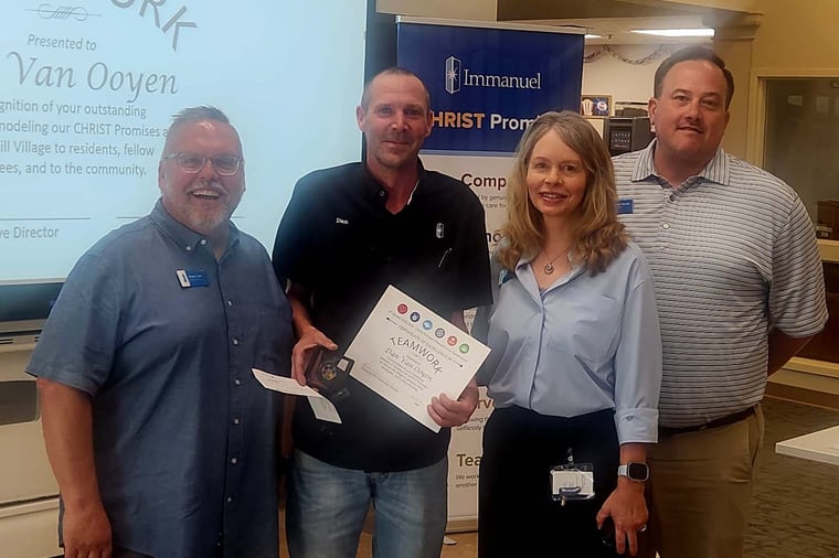 Dan Van Ooyen is Yankee Hill Village's CHRIST Promises Award recipient.
