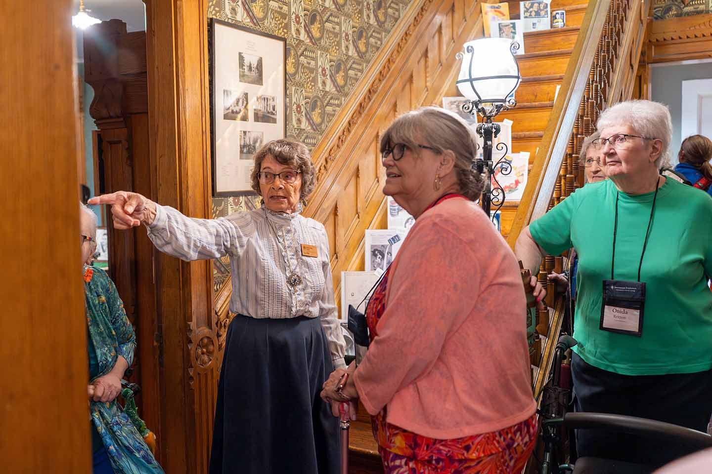 Resident lodge tour during 2025 Immanuel Explorers trip to Arbor Day Farm