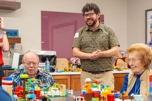 Lakeside memory care residents take part in Brain Fitness Building Blocks Program, also known as Immanuel’s therapeutic LEGO® program.