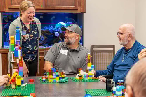 Lakeside memory care residents take part in Brain Fitness Building Blocks Program, also known as Immanuel’s therapeutic LEGO® program.
