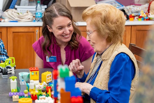 Lakeside memory care residents take part in Brain Fitness Building Blocks Program, also known as Immanuel’s therapeutic LEGO® program.