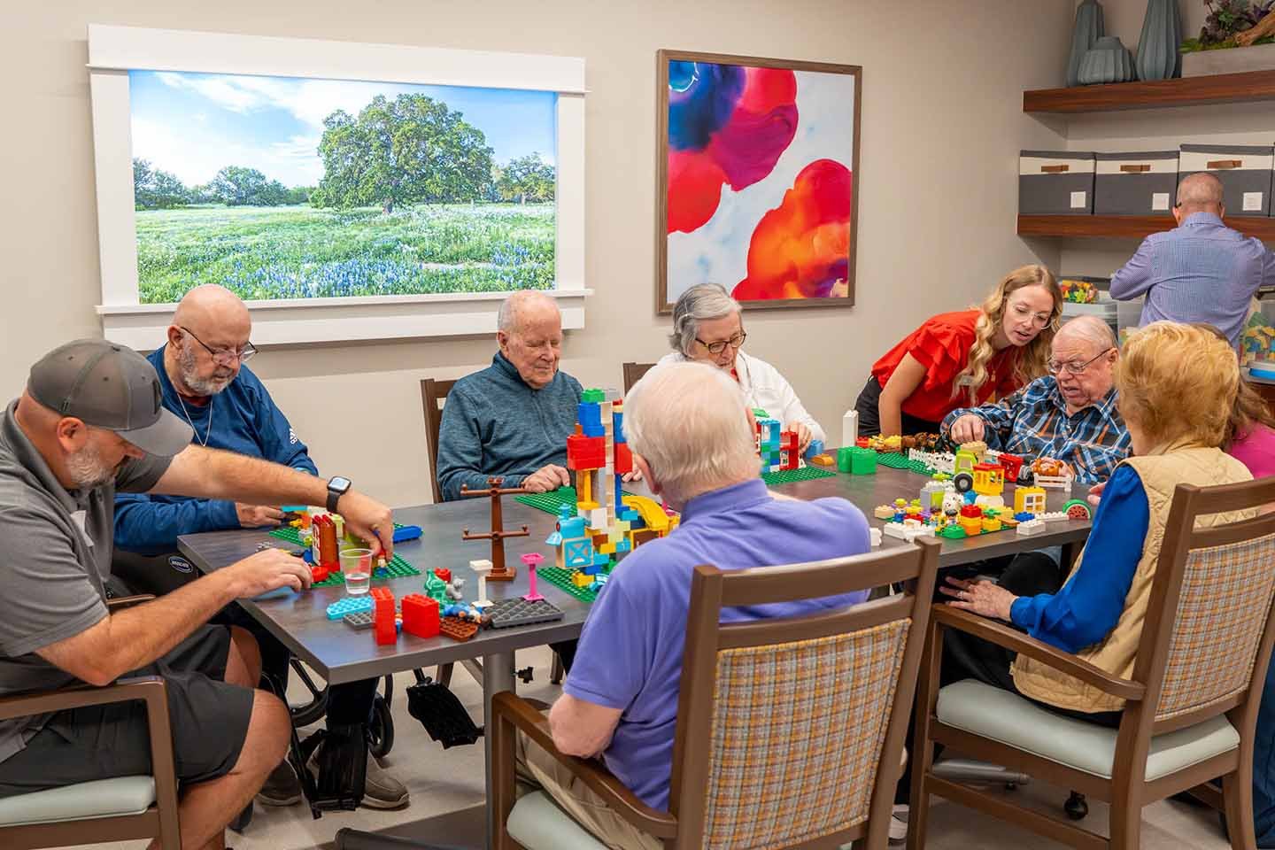 Lakeside memory care residents take part in Brain Fitness Building Blocks Program, also known as Immanuel’s therapeutic LEGO® program.
