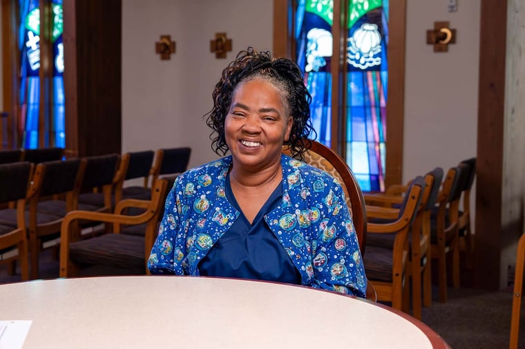Tenetha Collins is an LPN at Newport House in Omaha, Nebraska.
