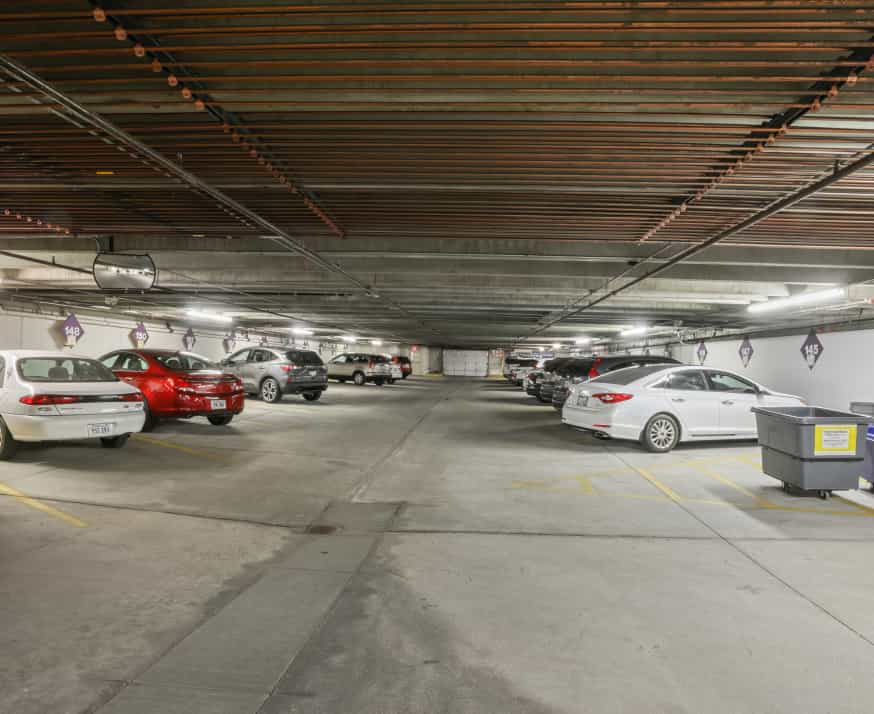 Heated underground parking garage.